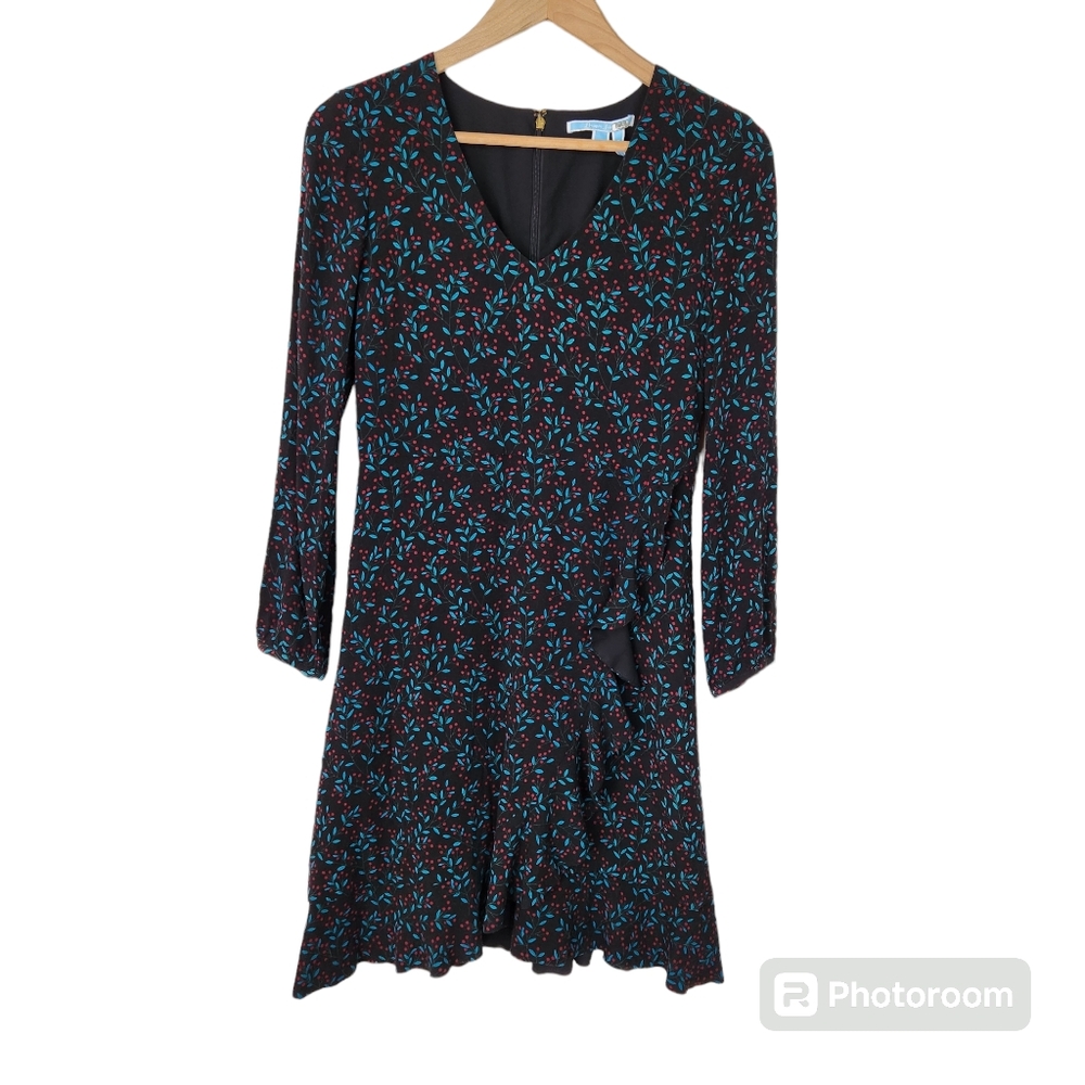 Draper James Blue Red Winter Berry V Neck Long Sleeve Dress Sz 4